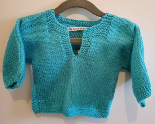 Pull tunisien turquoise - Le tricot du bonheur